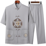 T201P42主推爷爷短袖套装中老年唐装套装爸爸装风居士服汉服，男装民族服装，星座1108-2