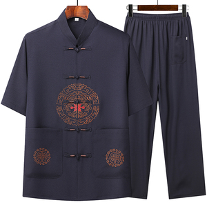 T206P42中老年棉麻唐装套装爸爸装风居士服汉服爷爷短袖套装图片