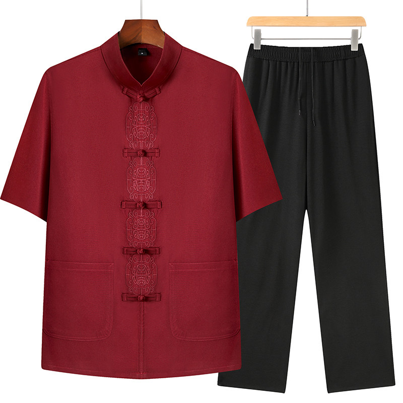 T209P42风棉麻套装刺绣x夏季唐装居士服汉服爷爷太极服爸爸装,男装民族服装,星座1108-2