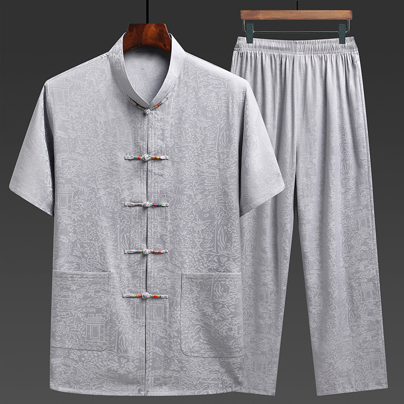 T223P65风套装丝绸唐装居士服汉服爷爷太极服爸爸装主推价优,男装民族服装,星座1108-2