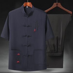 T208P55中老年太极服风棉麻套装夏季刺绣唐装居士服汉服爷爷图片