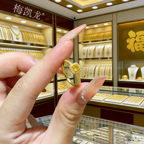 KNL锆石戒指女轻奢群镶圆形钻石指环时尚简约求婚对戒