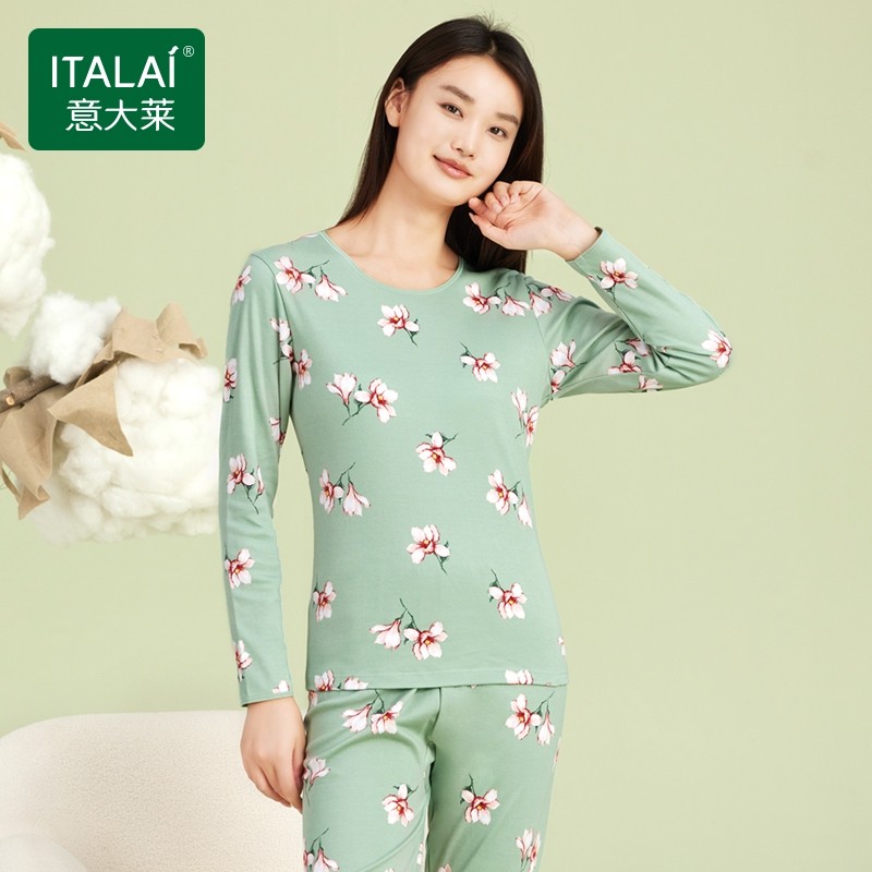 意大莱秋衣秋裤女保暖内衣套装打底薄纯棉少女线衣线裤全棉毛衫冬