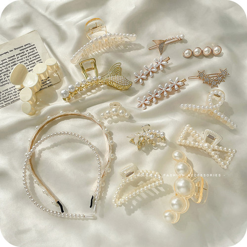 金属大号鲨鱼发夹ins风气质珍珠