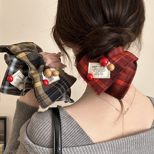 英伦风格纹方巾大肠发圈