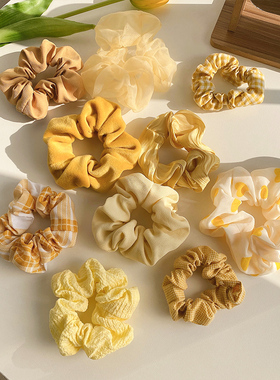 秋冬发饰韩系ins简约头饰黄色系bm猪大肠发圈头花女大肥肠绑头绳