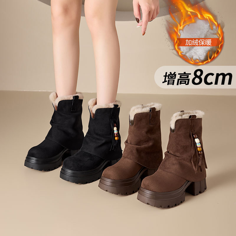 加绒显脚小流苏马丁雪地靴女