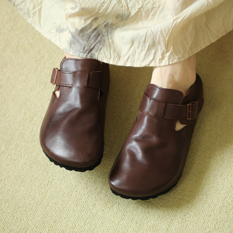 青步自制 水洗牛皮~高级感全包皮面勃肯鞋女真皮折皱休闲平底女鞋,女鞋,深口单鞋,淘宝优惠券,粉丝福利购,淘宝优惠卷