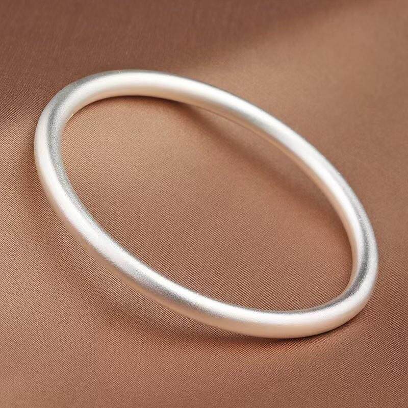 古法纯银手镯女足银光面磨砂素圈纯手工s999传承镯子送女友银饰品