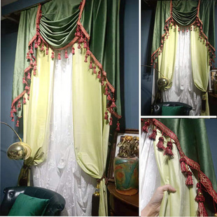轻奢美式复古窗帘橄榄绿东南亚美式古典窗帘浅绿色乡村田园法式