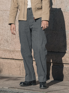 恶犬BRONSON Lot931旧时代黑灰条纹工装裤 重磅高腰宽松休闲长裤