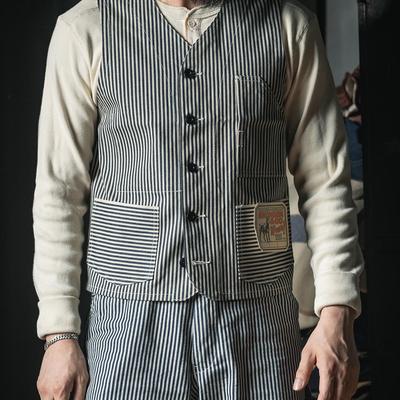 恶犬条纹马甲新款条纹牛仔布背心