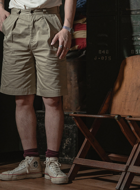 恶犬BRONSON ARMY 1956卡其短裤Khaki男士宽松高腰复古军事中裤