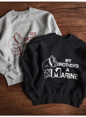 NON STOCK 我兄弟是Marines拉毛套头卫衣插肩袖复古短款运动衫USN