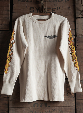 恶犬BRONSON加厚重磅全棉定织华夫格Flame Fire火焰长袖T恤打底衫