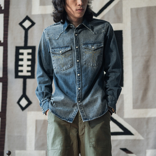 复古长袖 2023新品 怀旧洗水西部牛仔衬衫 STOCK 厚丹宁布衬衣 NON