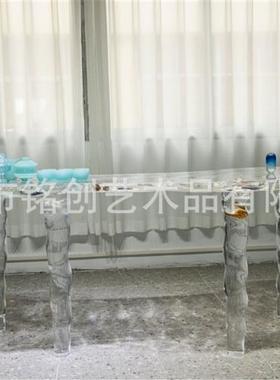 铂晶透明树脂冰岛水晶茶桌现代异形套装桌椅
