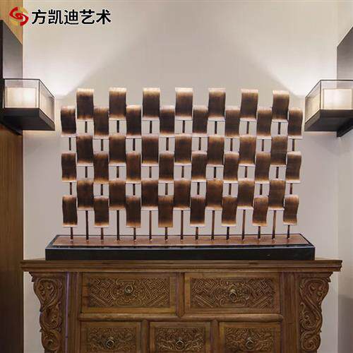 新中式铁艺瓦片组合玄关桌面雕塑厂家古典做旧室内玄关大型艺术品
