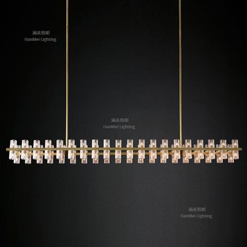 全铜后现代轻奢样板房餐厅书房水晶长排RH设计师港式圆圈吊灯