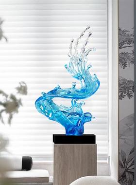 酒店轻奢透明树脂水浪花摆件家居装饰品玄关客厅电视柜艺术雕塑