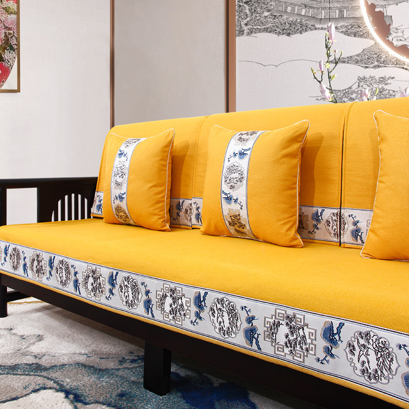 防滑四季通用中式风棉麻盖布坐垫