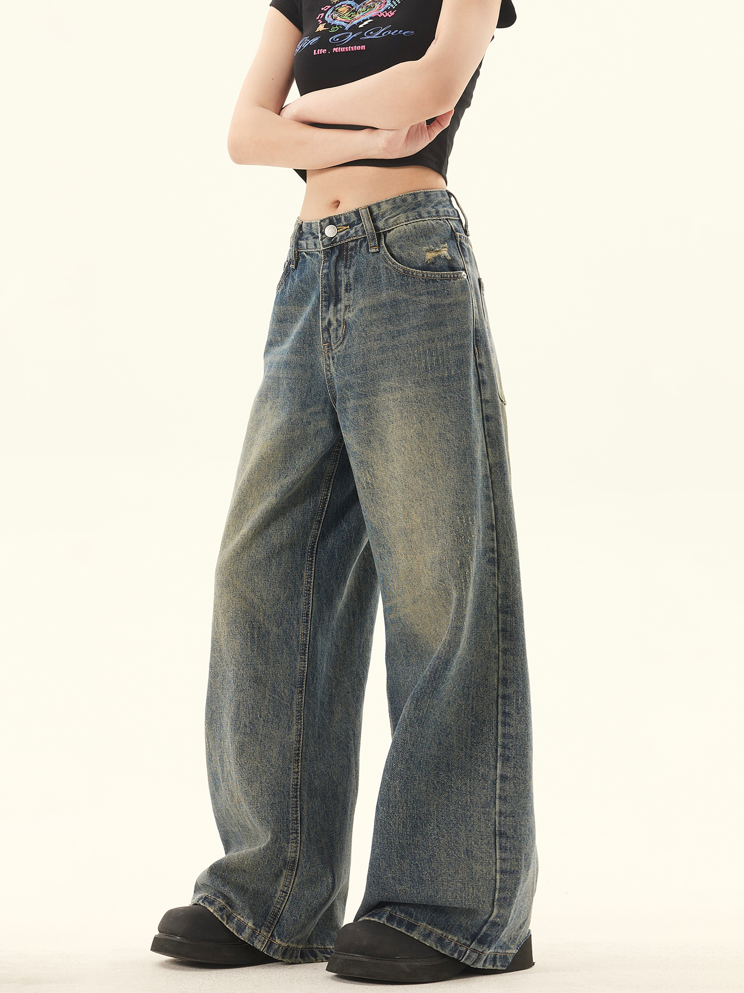 Wild Azi American Style Washed Vintage Straight Jeans For Men And Women Summer Loose Wide-Leg Casual Pants_voghion.com