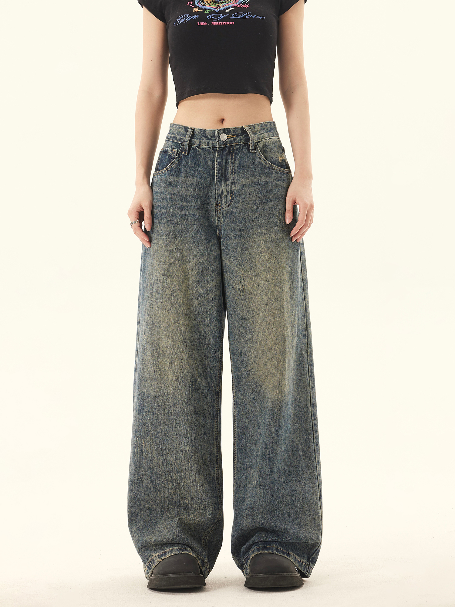 Wild Azi American Style Washed Vintage Straight Jeans For Men And Women Summer Loose Wide-Leg Casual Pants_voghion.com