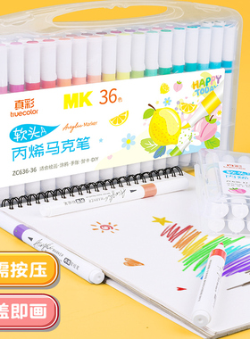 真彩丙烯马克笔防水快干速干手绘DIY彩绘涂鸦笔儿童高颜值可叠色