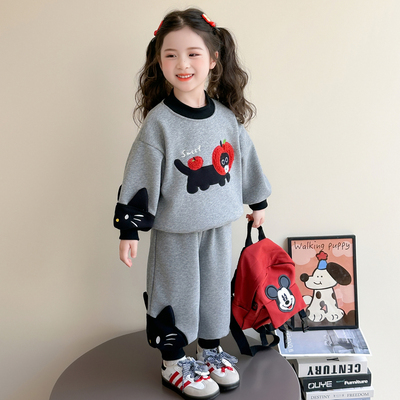 女童洋气秋冬季加绒卫衣套装宝宝2025新款休闲加厚冬装保暖超好看