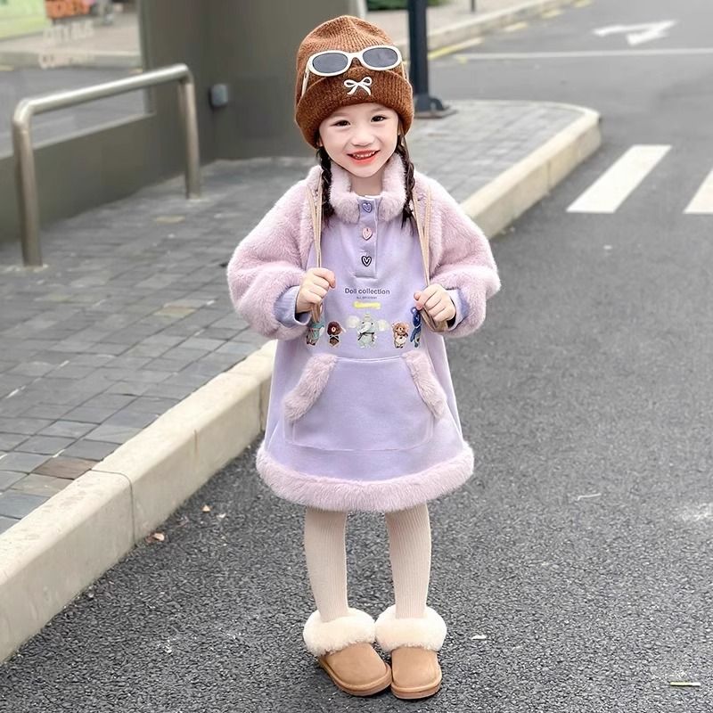 女童加绒连衣裙秋冬2025新款儿童加厚公主裙可爱宝宝冬季卫衣裙子