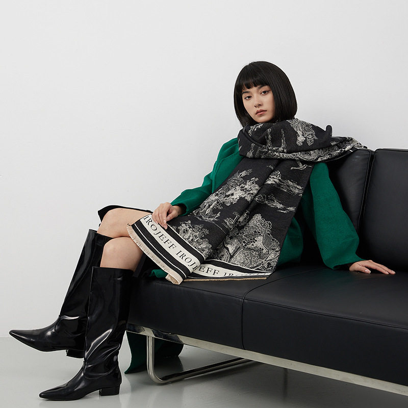 양면 자카드 스카프 고급 모조 캐시미어 따뜻한 숄 고급 가벼운 럭셔리 산수화 겉옷 새로운 고급 가을 겨울 스타일