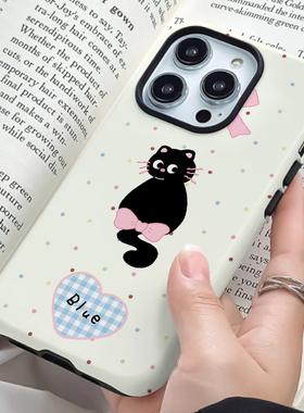 ins风iPhone15二合一菲林适用16plus小众苹果12/13创意黑色小猫咪14promax创意卡通iphonex防摔保护手机壳xr