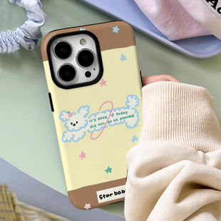 ins风iPhone14二合一菲林适用15plus奶油星星小狗苹果12/13趣味插画16promax小众女iphonex防摔保护手机壳xr