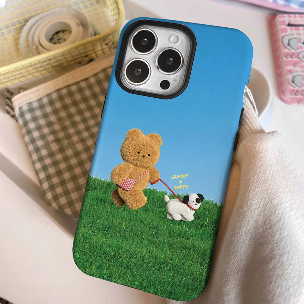 theninemall韩国iPhone15二合一菲林适用16plus可爱小熊苹果12/13卡通14promax小众iphonex防摔保护xr手机壳