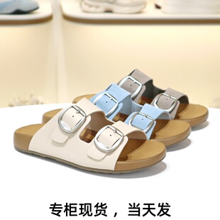 厚底休闲沙滩拖鞋 QQ吐司真皮勃肯鞋 女D6B1D BELLE百丽2025夏款 特价