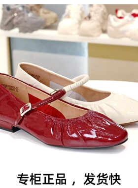 COMELY康莉2026新款方头褶皱真皮一字扣玛丽珍鞋浅口单鞋KYQ61030
