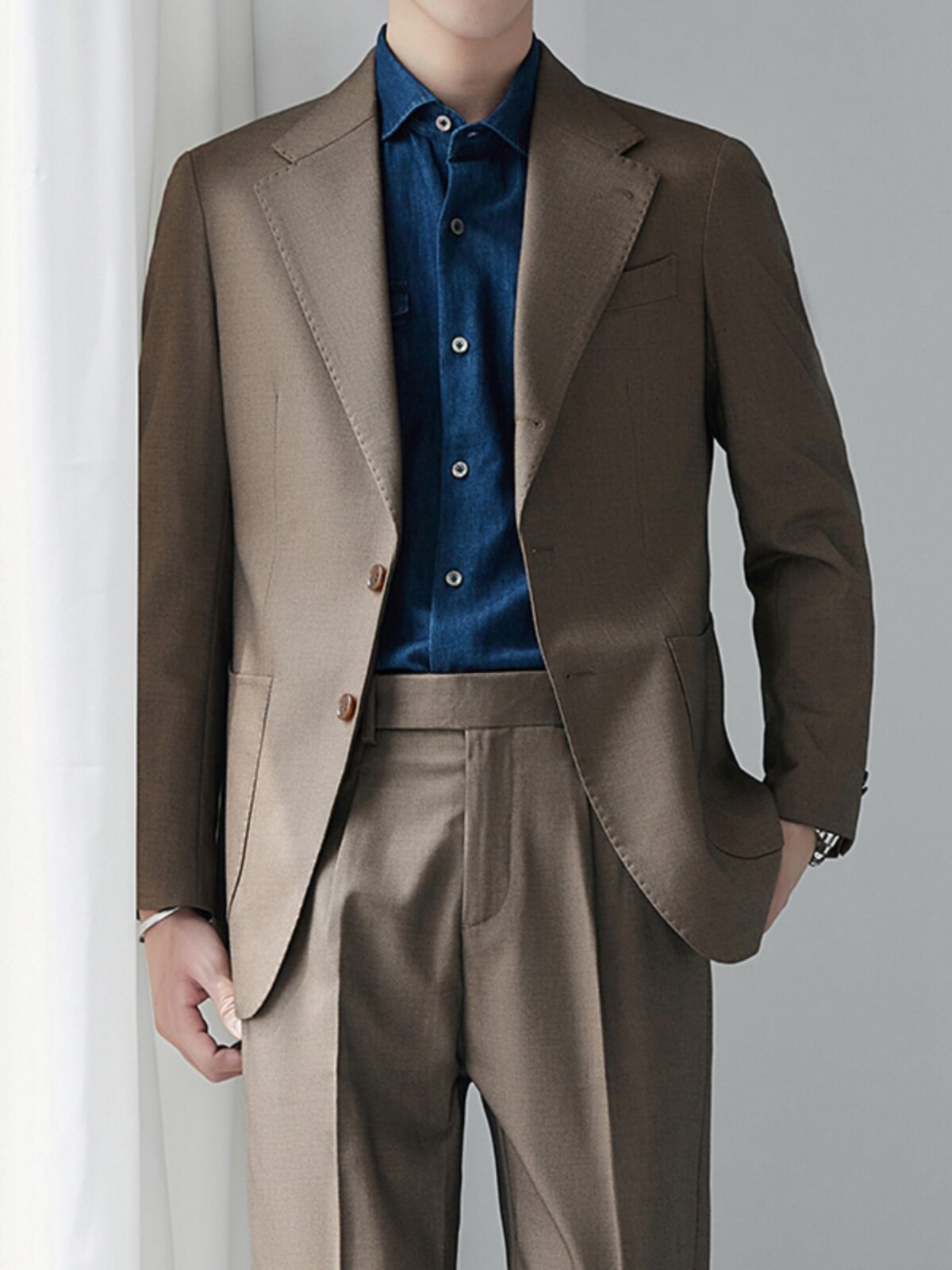 ITALIAN NEAPOLITAN SLIM FIT SUIT MENS LUXURY BUSINESS CASUAL NO-IRON DRAPE BLAZER