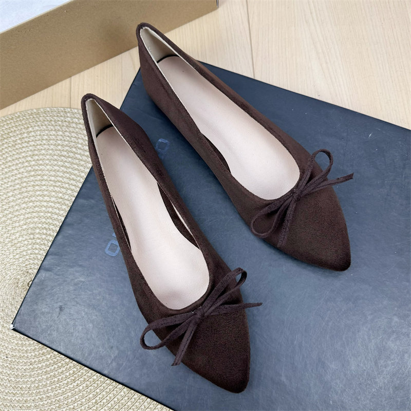 芭蕾鞋绒面浅口棕色质感尖头手工2026平底复古蝴蝶结一脚蹬单鞋女,女鞋,时尚芭蕾鞋,淘宝优惠券,粉丝福利购,淘宝优惠卷