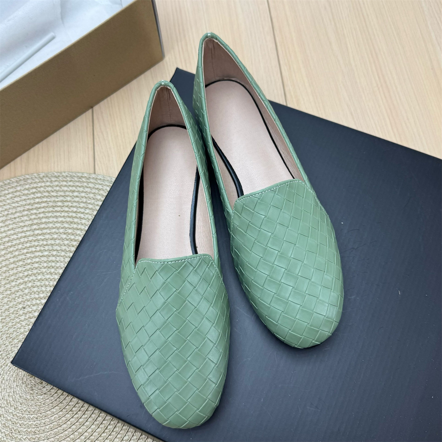 2026新款编织格纹乐福鞋女豆豆鞋圆头平底一脚蹬懒人百搭休闲单鞋,女鞋,乐福鞋（豆豆鞋）,淘宝优惠券,粉丝福利购,淘宝优惠卷