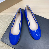 漆皮圆头酒红色一脚蹬浅口百搭豆豆鞋 奶奶鞋 平底单鞋 新款 女工作鞋