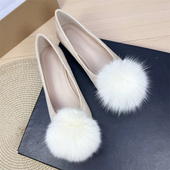 女春秋2026新款 孕妇工作平底鞋 韩版 豆豆鞋 百搭瓢鞋 大码 毛毛球单鞋