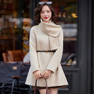 欧洲站25秋冬新款围巾可脱卸披肩斗篷双面羊绒大衣女宽松显瘦外套