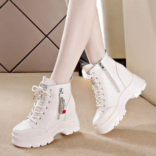 香港女鞋 真皮马丁靴加绒粗跟皮靴休闲白色短靴女靴子 2025秋冬新款