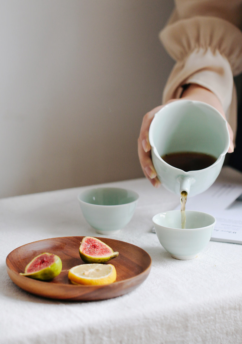 my家 - 日本制 波佐见烧 青磁窑变  桔梗花棱边 深盘