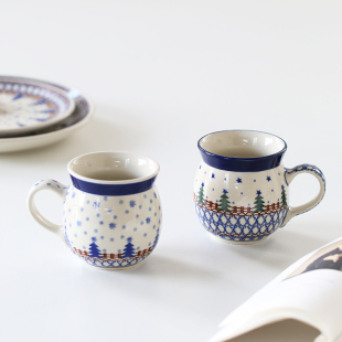 MY家 - 波兰陶瓷 手绘 星空下的圣诞树 茶杯碟/壶/造型碗盘 双色