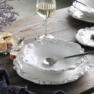 MY家 - 意大利 Elios Myflower 花边浮雕 亮白釉 餐盘沙拉盘/汤碗