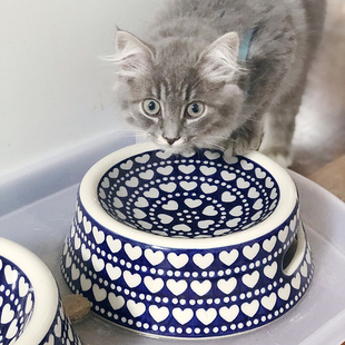 MY家 - 波兰陶瓷 typ524 可爱猫狗爱心手绘印花 宠物饭碗