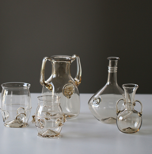 MY家 - 捷克产 手工森之玻璃 烟灰色 中世纪风动物雕浮雕璃杯酒瓶