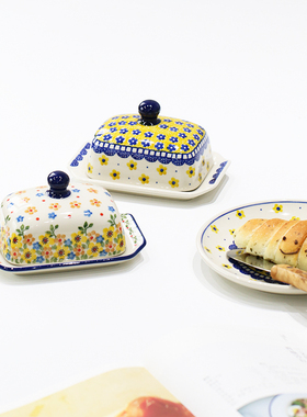 MY家 - 波兰CA手绘陶瓷 typA71黄油碟 带盖黄油盒装饰摆盘 多色入