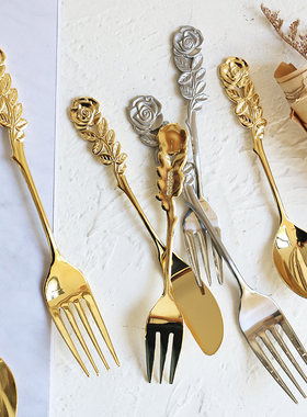 MY家 - 日本 Elfin高桑金属 蔷薇手柄 正餐 咖啡甜品勺/叉 黄油刀